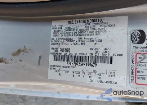 2009 Ford Fusion Se z USA, uszkodzony, nr VIN 3FAHP07Z59R199679